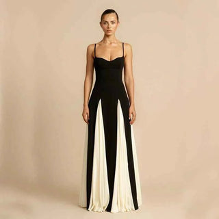 giulia – schwarz - weißes abendkleid mit chiffonrock & spaghetti - trägern - Cecile LavelleSchwarz - weiss