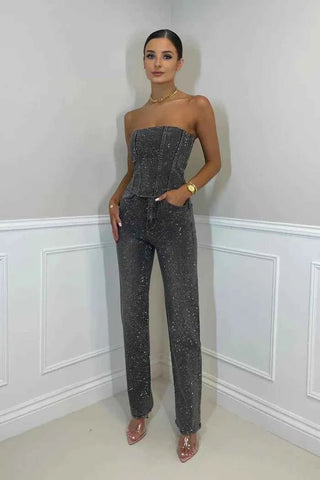 Glamour - Jumpsuit mit schimmernder Spitze - Cecile LavelleGrau