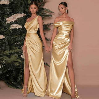 Glanz Maxikleid Schlitz Drapiert - Cecile LavelleGold
