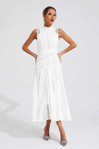 Helena – Midikleid mit Spitze und Stehkragen - Cecile LavelleWeiss