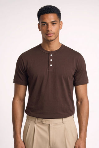 Henley T-Shirt Herren Kurzarm Basic - Cecile LavelleBraun