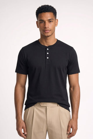 Henley T-Shirt Herren Kurzarm Basic - Cecile LavelleSchwarz