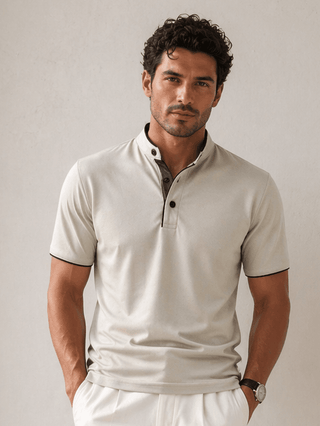 Henley T-Shirt Herren Kurzarm Stehkragen - Cecile LavelleRot