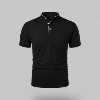 Henley T-Shirt Herren Kurzarm Stehkragen - Cecile LavelleSchwarz