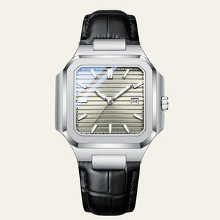 Herren Armbanduhr Eckig mit Lederarmband - Cecile LavelleGold