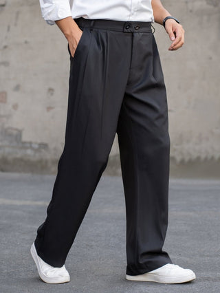 Herren Bundfaltenhose elegant mit weitem Bein - Cecile LavelleSchwarz