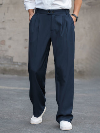 Herren Bundfaltenhose elegant mit weitem Bein - Cecile LavelleMarineblau
