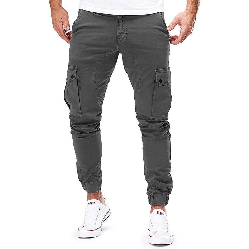 Slim fit cargobyxor med fickor för herrar