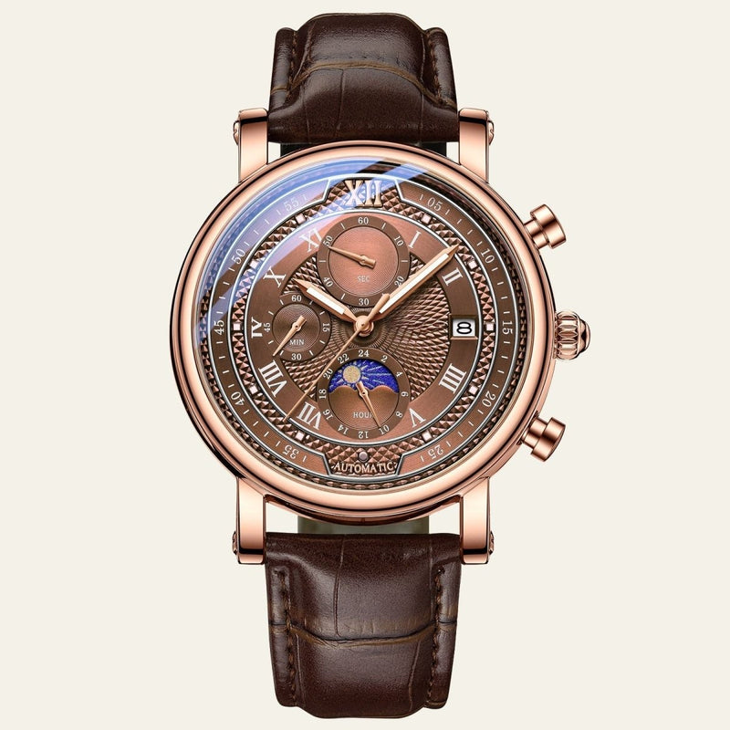 Herren Chronograph Uhr mit Lederarmband Elegant