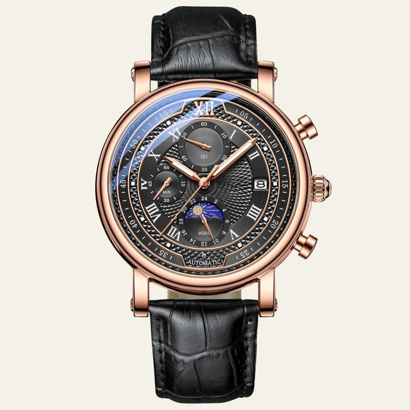 Herren Chronograph Uhr mit Lederarmband Elegant