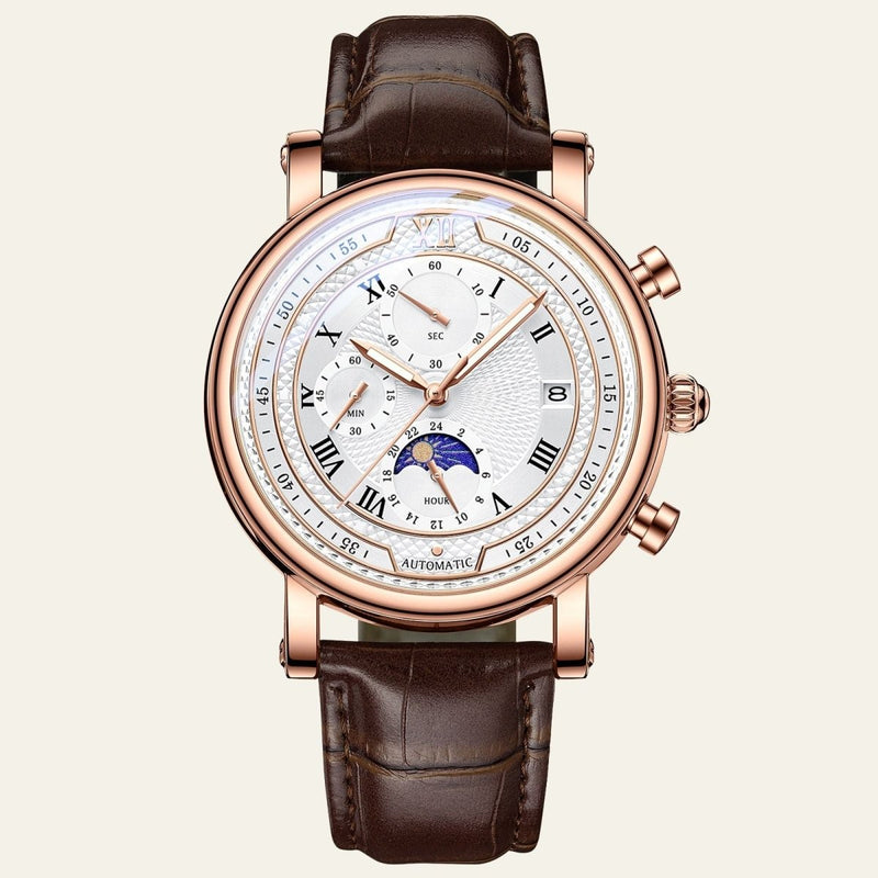 Herren Chronograph Uhr mit Lederarmband Elegant
