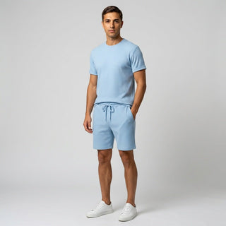 Herren Geripptes Set Mit Kurzarm Shirt Und Shorts - Cecile LavelleSchwarz