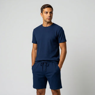 Herren Geripptes Set Mit Kurzarm Shirt Und Shorts - Cecile LavelleSchwarz