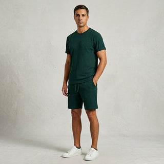Herren Geripptes Set Mit Kurzarm Shirt Und Shorts - Cecile LavelleSchwarz