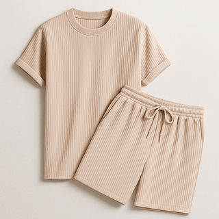 Herren Geripptes Set Mit Kurzarm Shirt Und Shorts - Cecile LavelleBeige