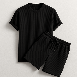 Herren Geripptes Set Mit Kurzarm Shirt Und Shorts - Cecile LavelleSchwarz