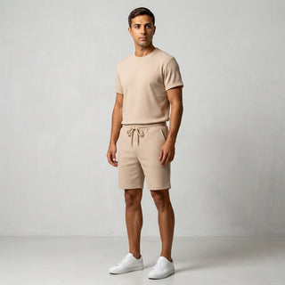 Herren Geripptes Set Mit Kurzarm Shirt Und Shorts - Cecile LavelleSchwarz