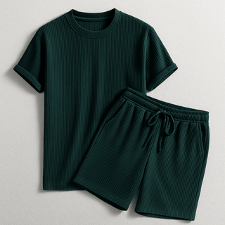 Herren Geripptes Set Mit Kurzarm Shirt Und Shorts - Cecile LavelleGrün