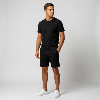 Herren Geripptes Set Mit Kurzarm Shirt Und Shorts - Cecile LavelleSchwarz