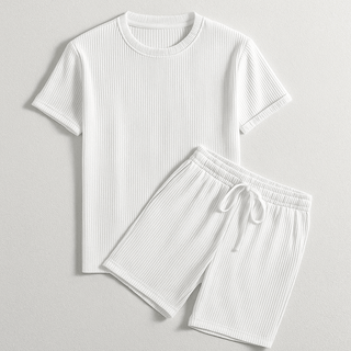 Herren Geripptes Set Mit Kurzarm Shirt Und Shorts - Cecile LavelleWeiß