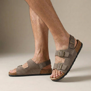 Herren Komfort Sandalen Mit Doppelriemen Und Schnallen - Cecile LavelleKhaki