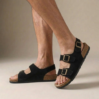 Herren Komfort Sandalen Mit Doppelriemen Und Schnallen - Cecile LavelleSchwarz