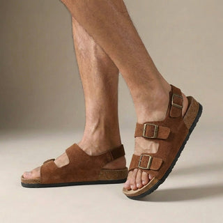 Herren Komfort Sandalen Mit Doppelriemen Und Schnallen - Cecile LavelleBraun