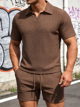 Herren Polo Zweiteiler Set mit Shorts - Cecile LavelleDunkelbraun