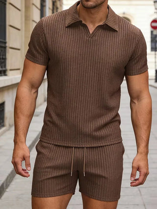 Herren Polo Zweiteiler Set mit Shorts - Cecile LavelleDunkelbraun