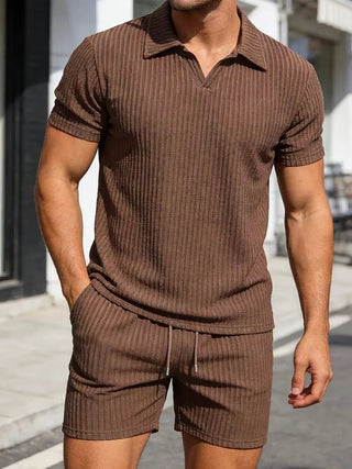 Herren Polo Zweiteiler Set mit Shorts - Cecile LavelleDunkelbraun