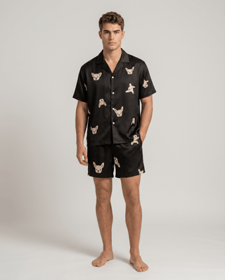 Herren Schlafanzug kurz gemustert mit Hemd und Shorts - Cecile LavelleSchwarzer Hund