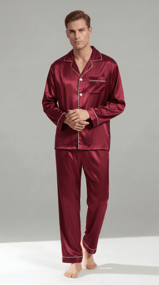 Herren Schlafanzug Set lang mit Hemd und Hose - Cecile LavelleWeinrot
