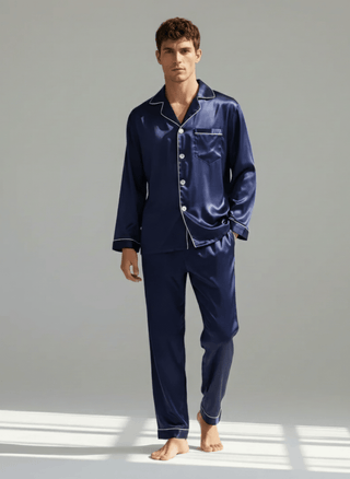 Herren Schlafanzug Set lang mit Hemd und Hose - Cecile LavelleMarineblau