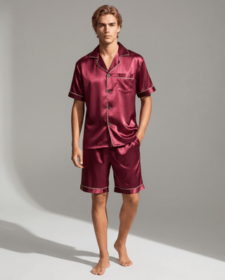 Herren Sommer Schlafanzug mit Hemd und Shorts - Cecile LavelleRot