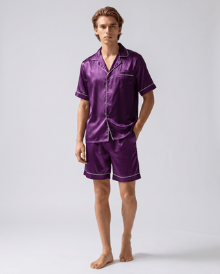 Herren Sommer Schlafanzug mit Hemd und Shorts - Cecile LavelleLila
