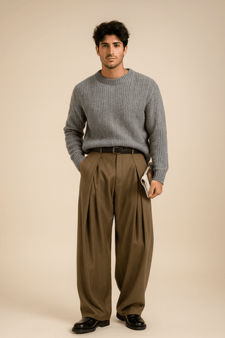 Herren Weite Stoffhose im Pantalon Stil - Cecile LavelleGrau
