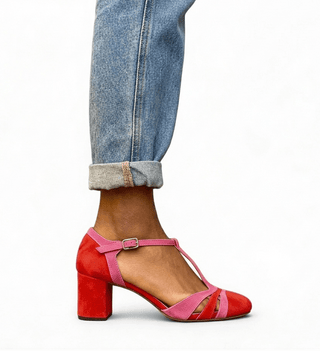 High Heels Mit Blockabsatz Und Knöchelriemen - Cecile LavelleRot
