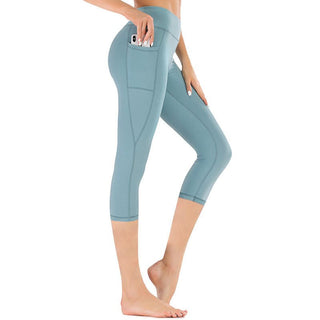 Hochtaillierte Damen Capri-Leggings mit Tasche - Cecile LavelleHellblau