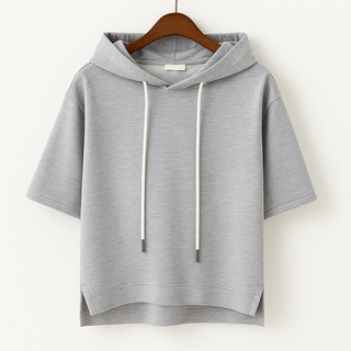 Hoodie Damen Oversized Kurzarm in Grau