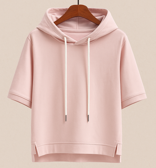 Hoodie Damen Oversized Kurzarm in Rosa