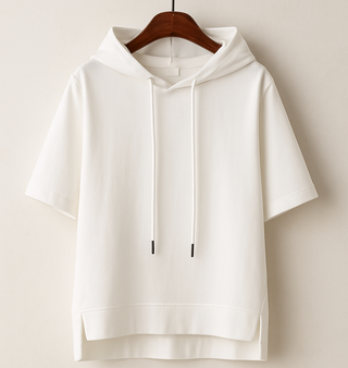 Hoodie Damen Oversized Kurzarm in Weiß