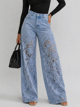 Hose Damen Wide-Leg mit Spitze in Blau