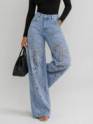 Hose Damen Wide-Leg mit Spitze