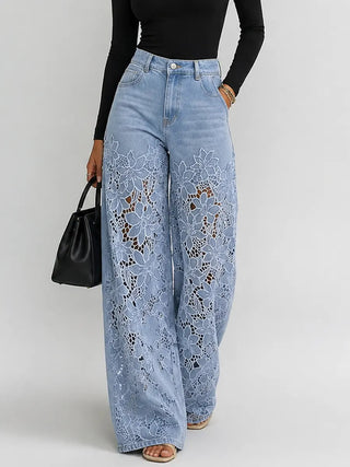 Hose Damen Wide-Leg mit Spitze