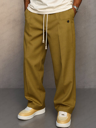 Hose Herren Weit Mit Bundfalte in Khaki