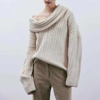 Ines – Oversized Off - Shoulder Pullover aus geripptem Strick - Cecile LavelleBeige