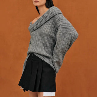 Ines – Oversized Off - Shoulder Pullover aus geripptem Strick - Cecile LavelleGrau