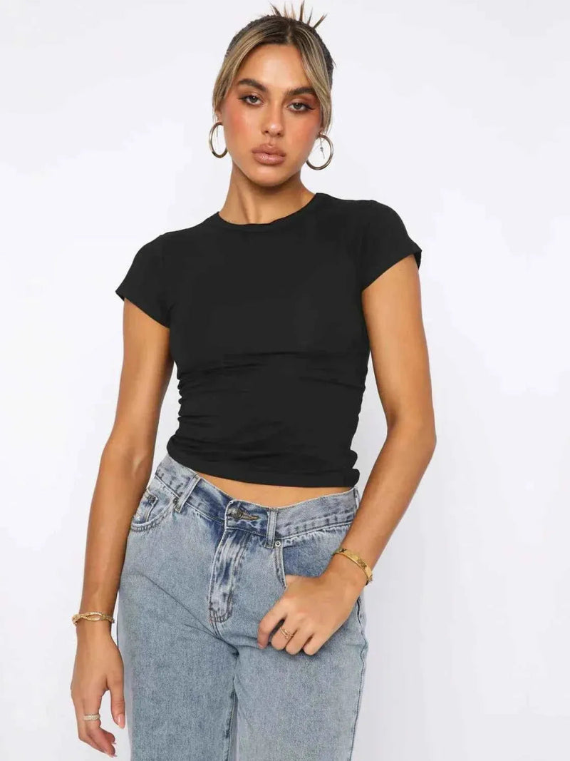 Iris – Fitted Women's Crop Top with Ruching & Crew Neck