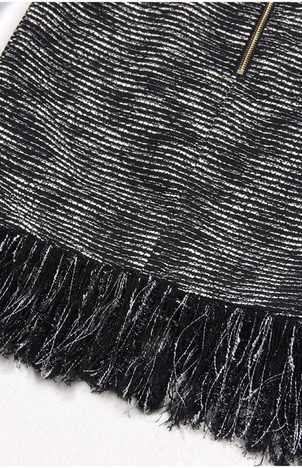 Alba – figurbetontes Bouclé-Minikleid mit Fransen und Metallic-Fäden