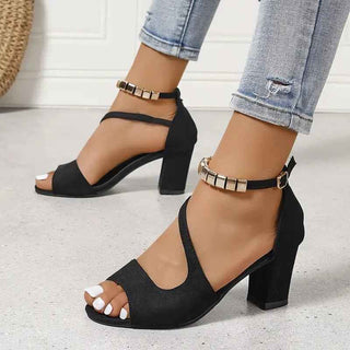 Isla – Blockabsatz - Sandalen mit Metallic - Knöchelriemen - Cecile LavelleSchwarz